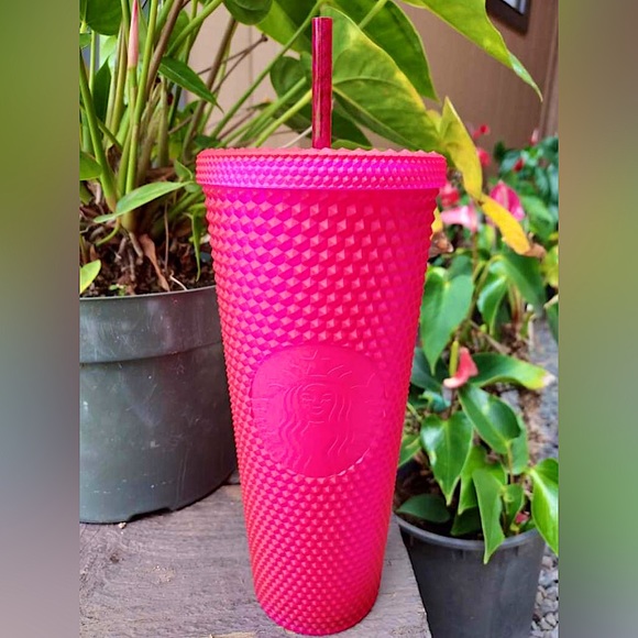 Starbucks 2023 Spring ‘Ruby’ Hot Pink Jelly Soft Touch Studded Tumbler - Picture 2 of 2